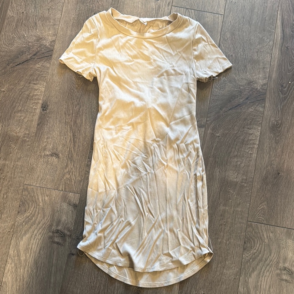 Cream Short Sleeve Sheath Mini Dress